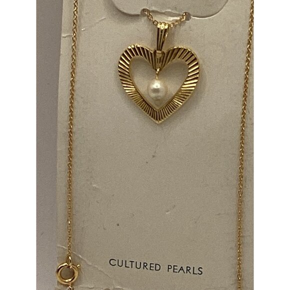 1960s Cultured Pearl Heart Pendant Necklace By DuBarry-NOS Vintage - Picture 4 of 5